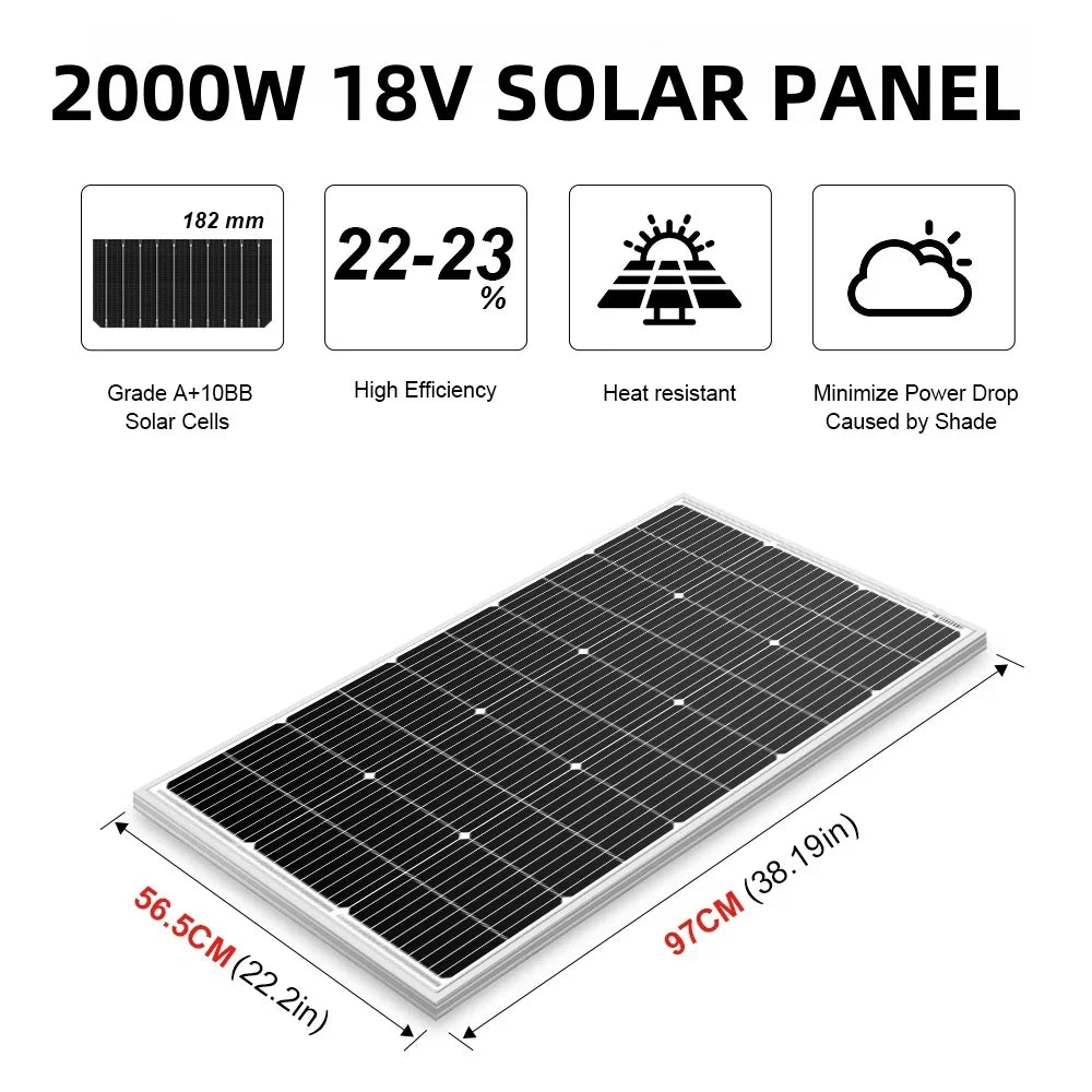 2000W/4000W Festes Solarpanel - 18V Hocheffizientes Wasserdichtes Monokristallines Solarpanel-Kit für Wohnwagen